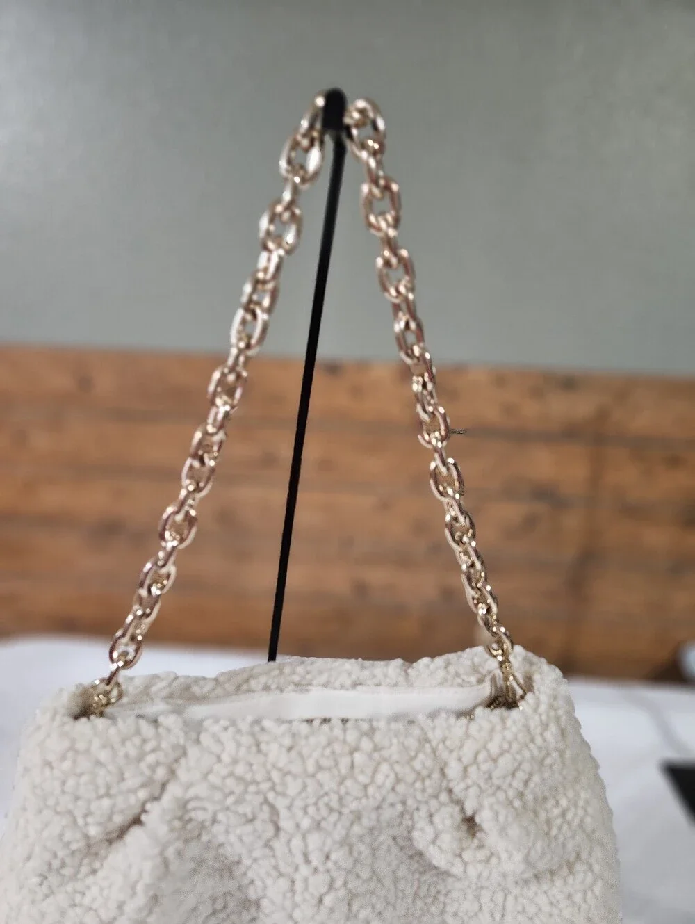 H & M Cozy Cream Sherpa Chain-Handle Shoulder Bag
